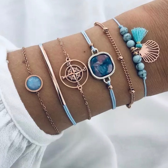 Jewelry - Set Of Six Blue Nautical Bracelets